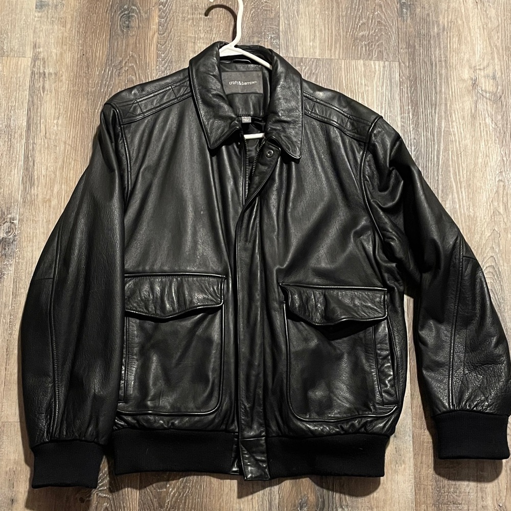 Croft & Barrow Black Leather Bomber Jacket